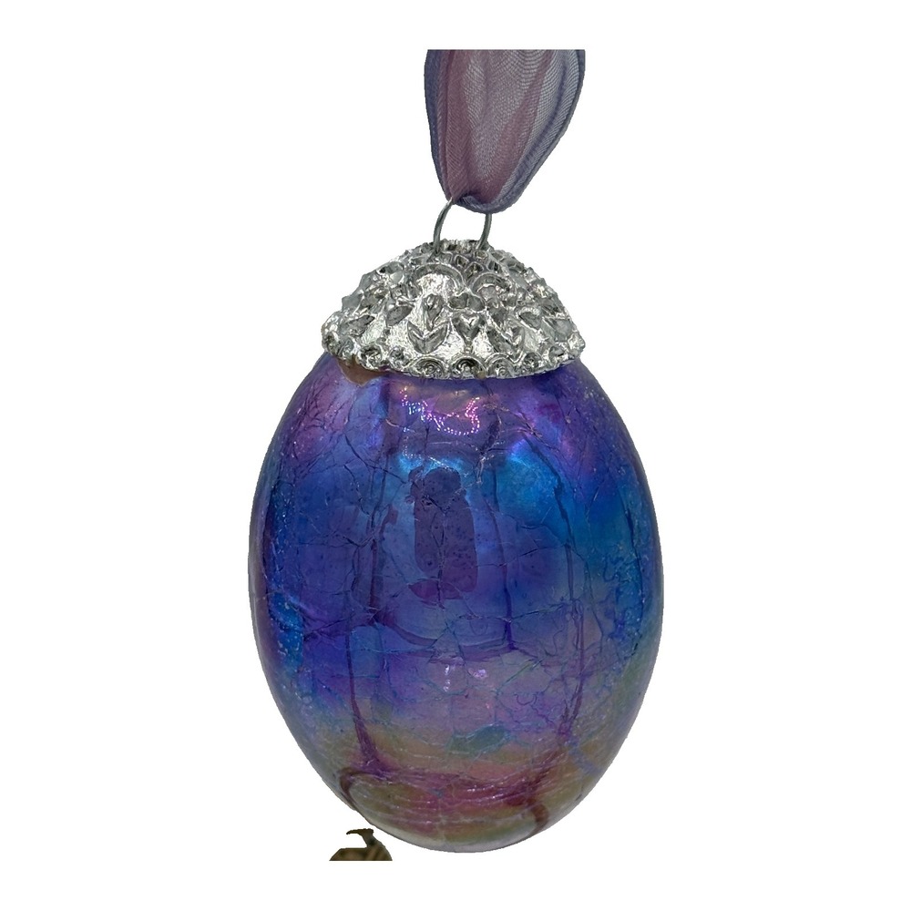 Vintage Spring Easter Crackle Glass Heavy Ornaments- Set of 6 Kugel Style Eggs - Picture 6 of 13